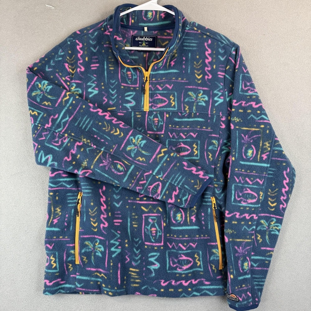 Chubbies Pullover Mens Large Fleece Quarter Zip Geometric Retro 90s Style Sweate